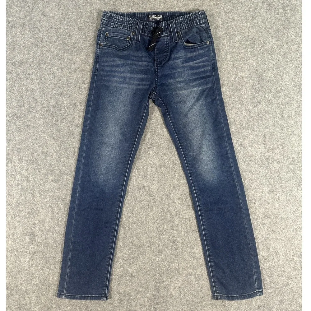 Signature Levi Strauss Gold Pull-On Jeans Boys 7 Blue Stretch Denim ElasticWaist